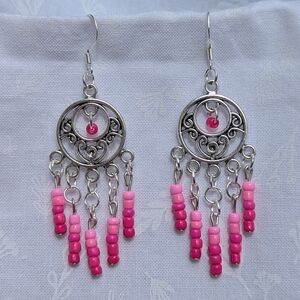 Bohemian Pink and Silver Chandelier Earrings